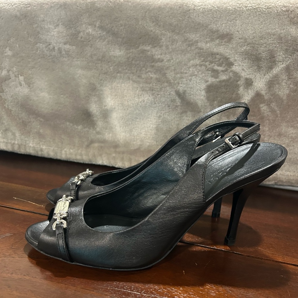 Gucci Black Peep Toe Sling Back Heels sz 36.5 - Picture 3 of 9